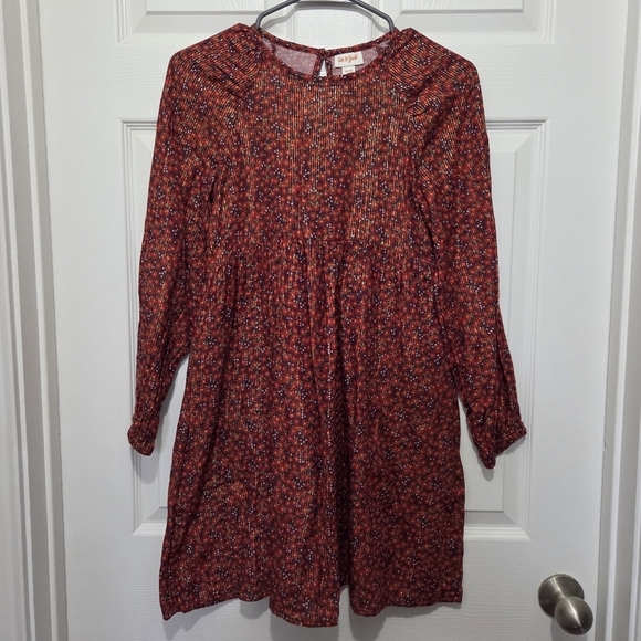 Cat & Jack Other - Cat & Jack Girls Ditsy Floral Print Metallic Stripe Long Sleeve Dress Size XL 14